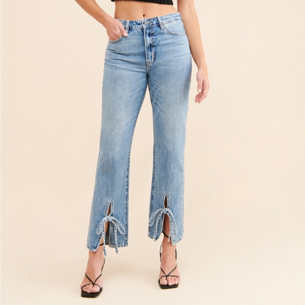 High Rise Bottom Hem Tie Jeans